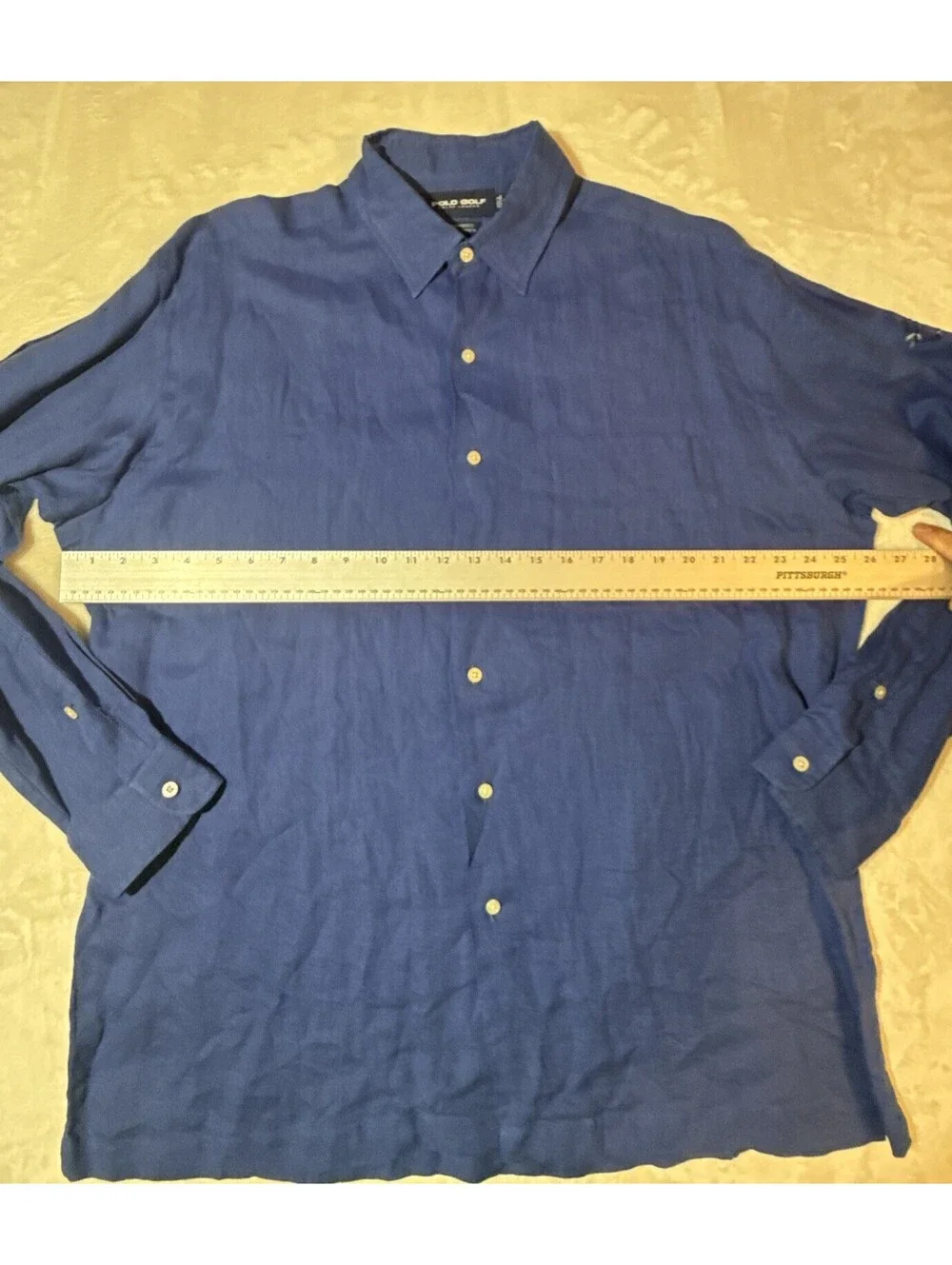 VTG Polo Golf Ralph Lauren Chambers LG Blue Shirt Linen Roaring Fork Club